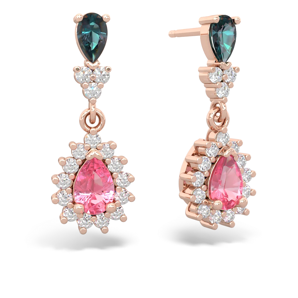 Alexandrite Halo Pear Dangle 14K Rose Gold earrings E1882