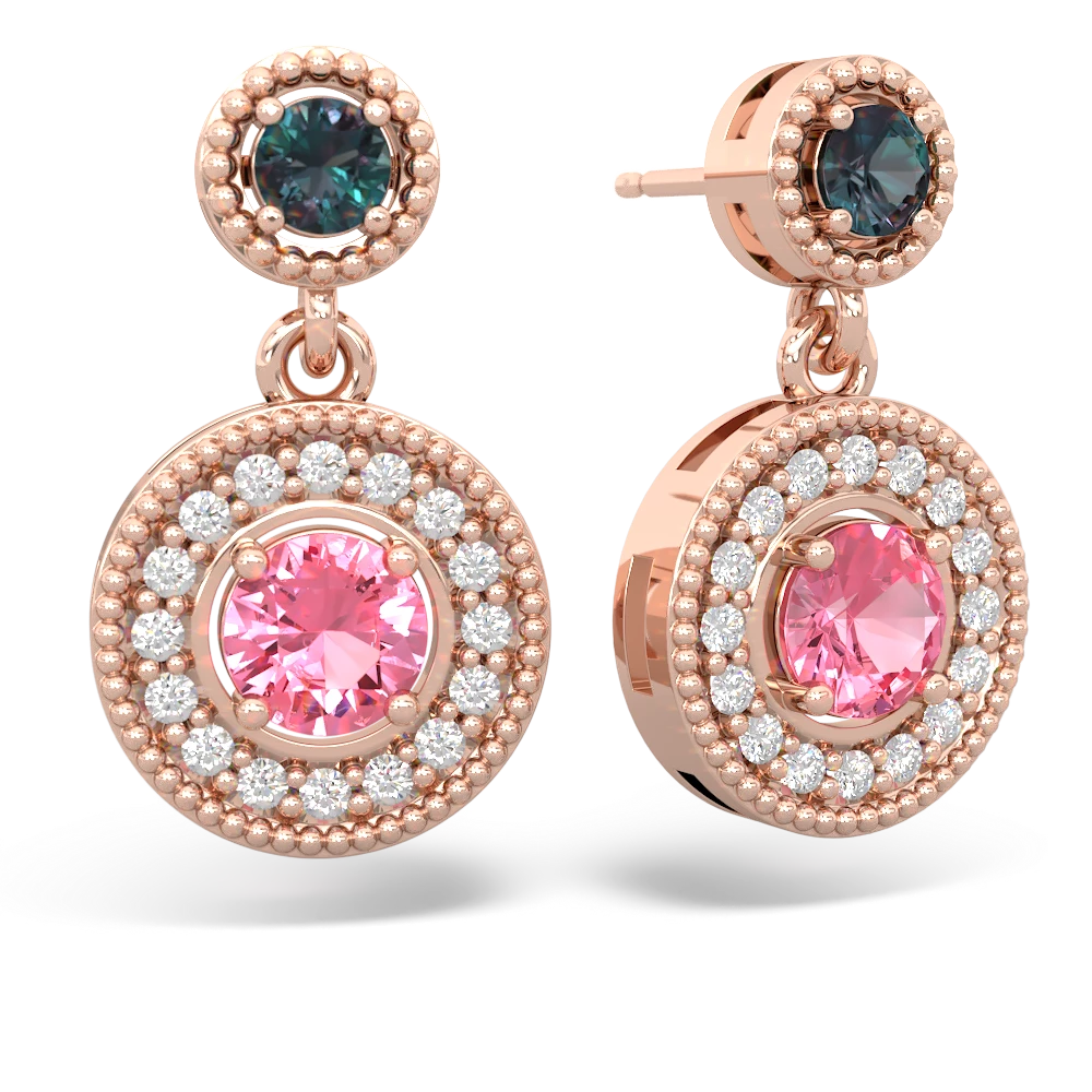 Alexandrite Halo Dangle 14K Rose Gold earrings E5319