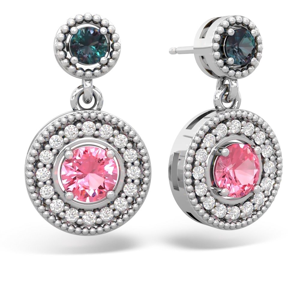 Alexandrite Halo Dangle 14K White Gold earrings E5319