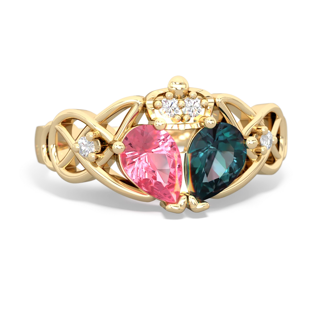 Alexandrite 'One Heart' Celtic Knot Claddagh 14K Yellow Gold ring R5322