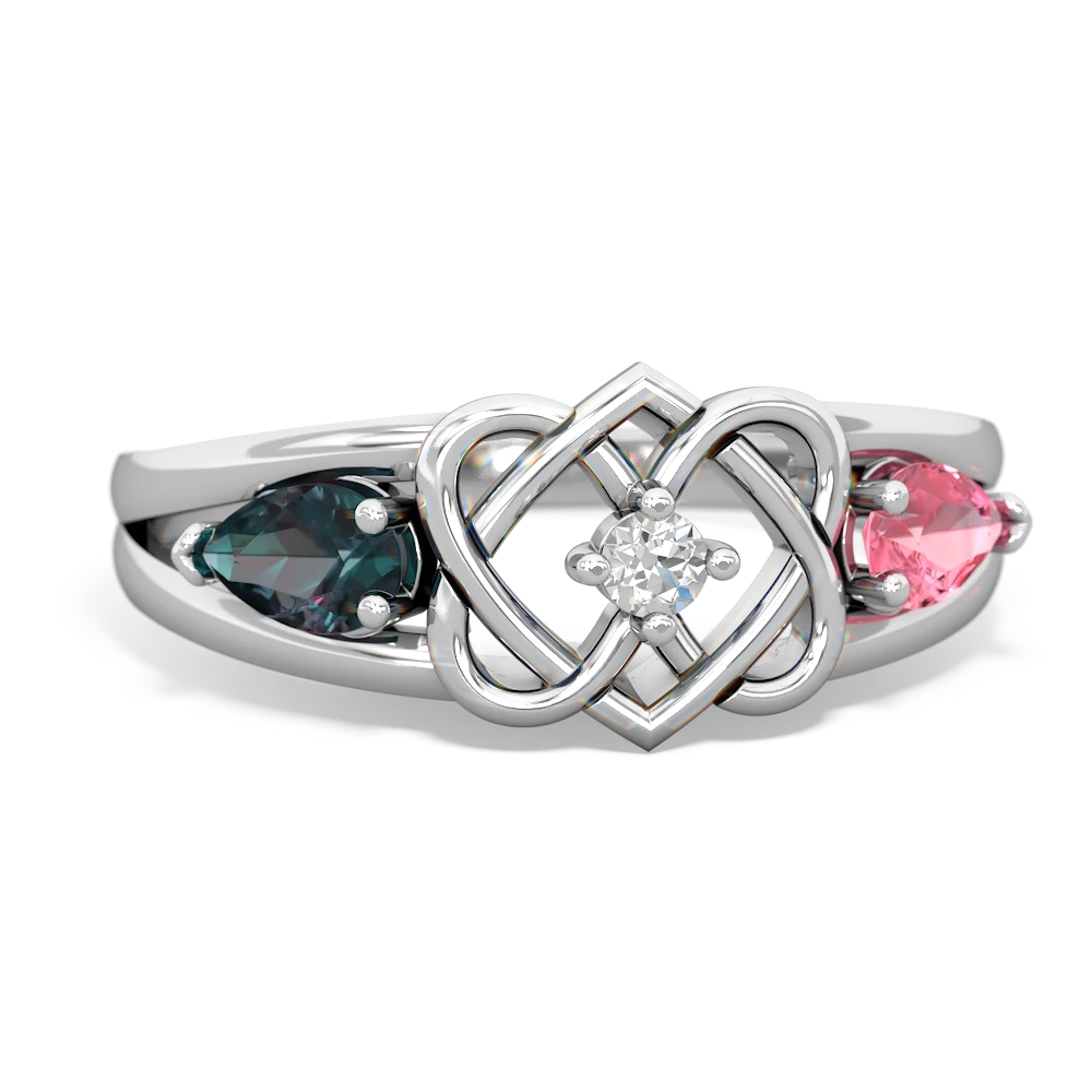 Alexandrite Hearts Intertwined 14K White Gold ring R5880