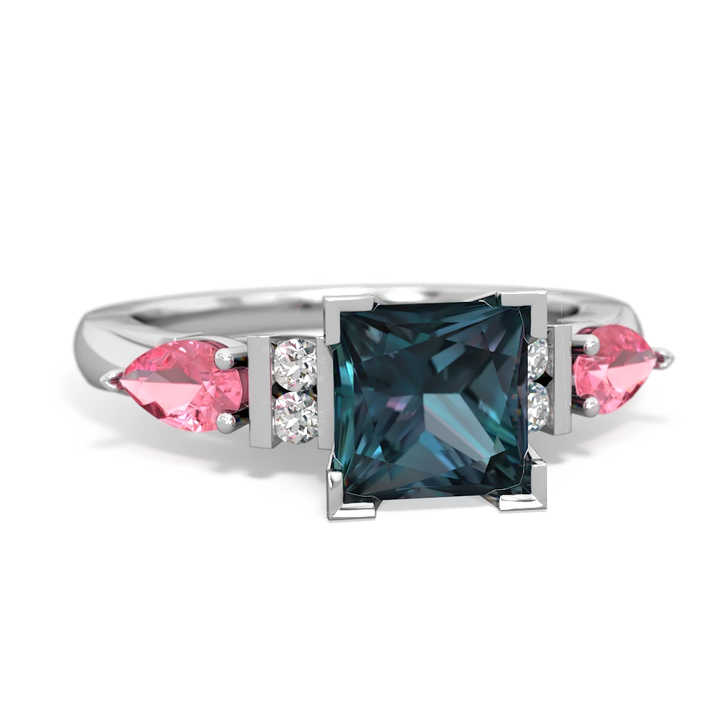 Alexandrite 6Mm Princess Eternal Embrace Engagement 14K White Gold ring C2002