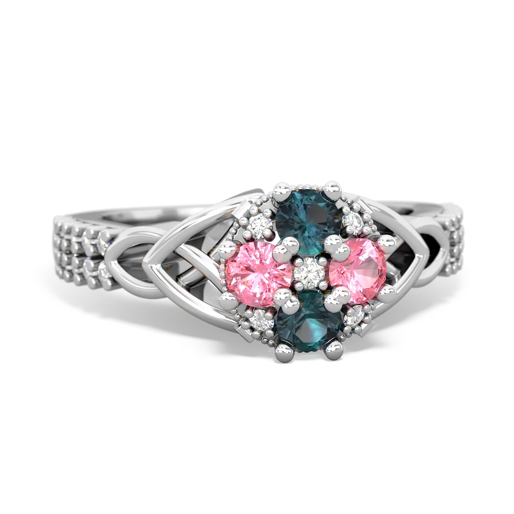 Alexandrite Celtic Knot Cluster Engagement 14K White Gold ring R26443RD