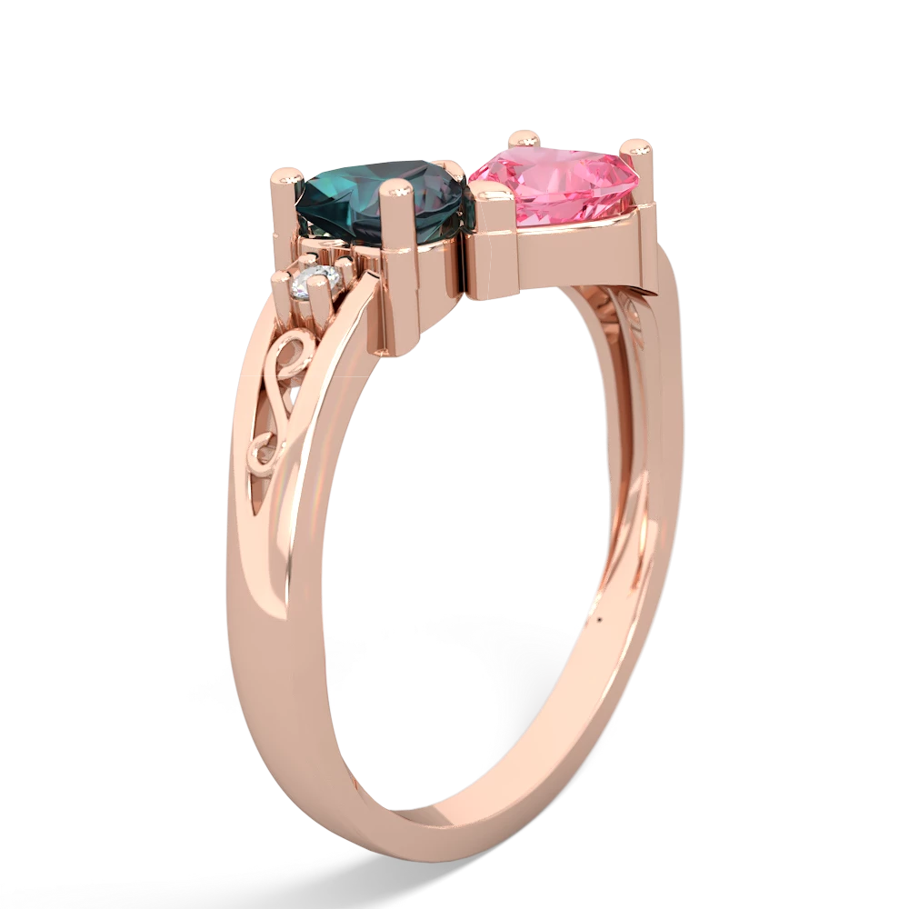 Alexandrite Snuggling Hearts 14K Rose Gold ring R2178