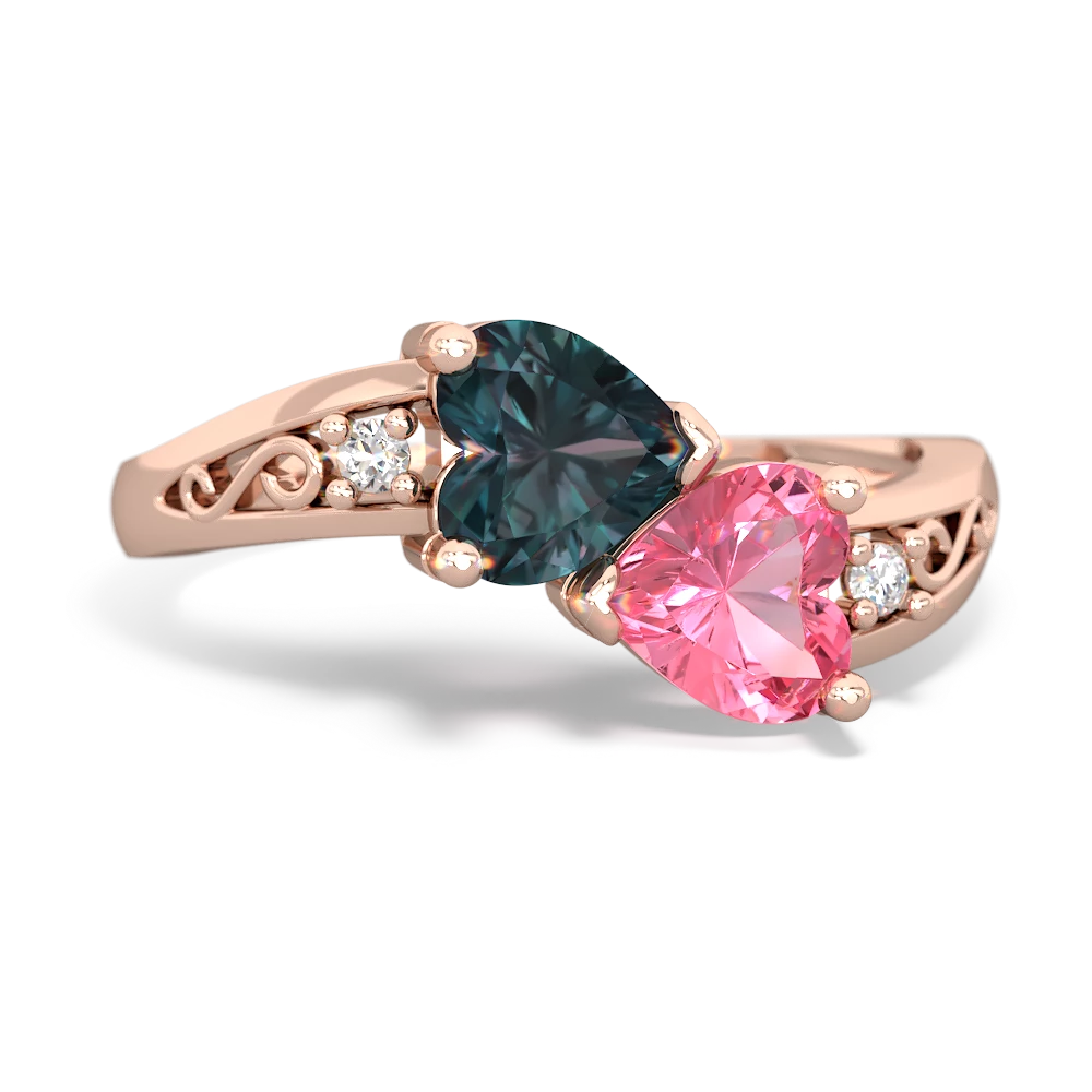 Alexandrite Snuggling Hearts 14K Rose Gold ring R2178