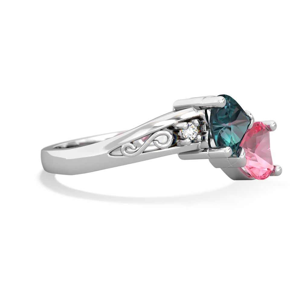 Alexandrite Snuggling Hearts 14K White Gold ring R2178