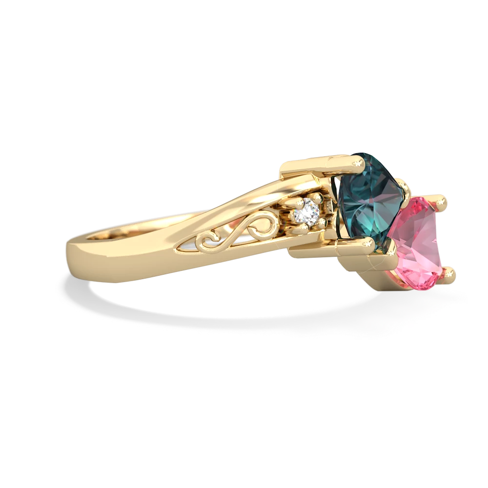 Alexandrite Snuggling Hearts 14K Yellow Gold ring R2178