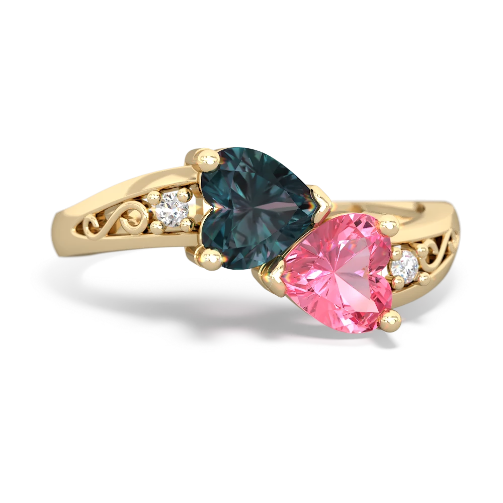 Alexandrite Snuggling Hearts 14K Yellow Gold ring R2178