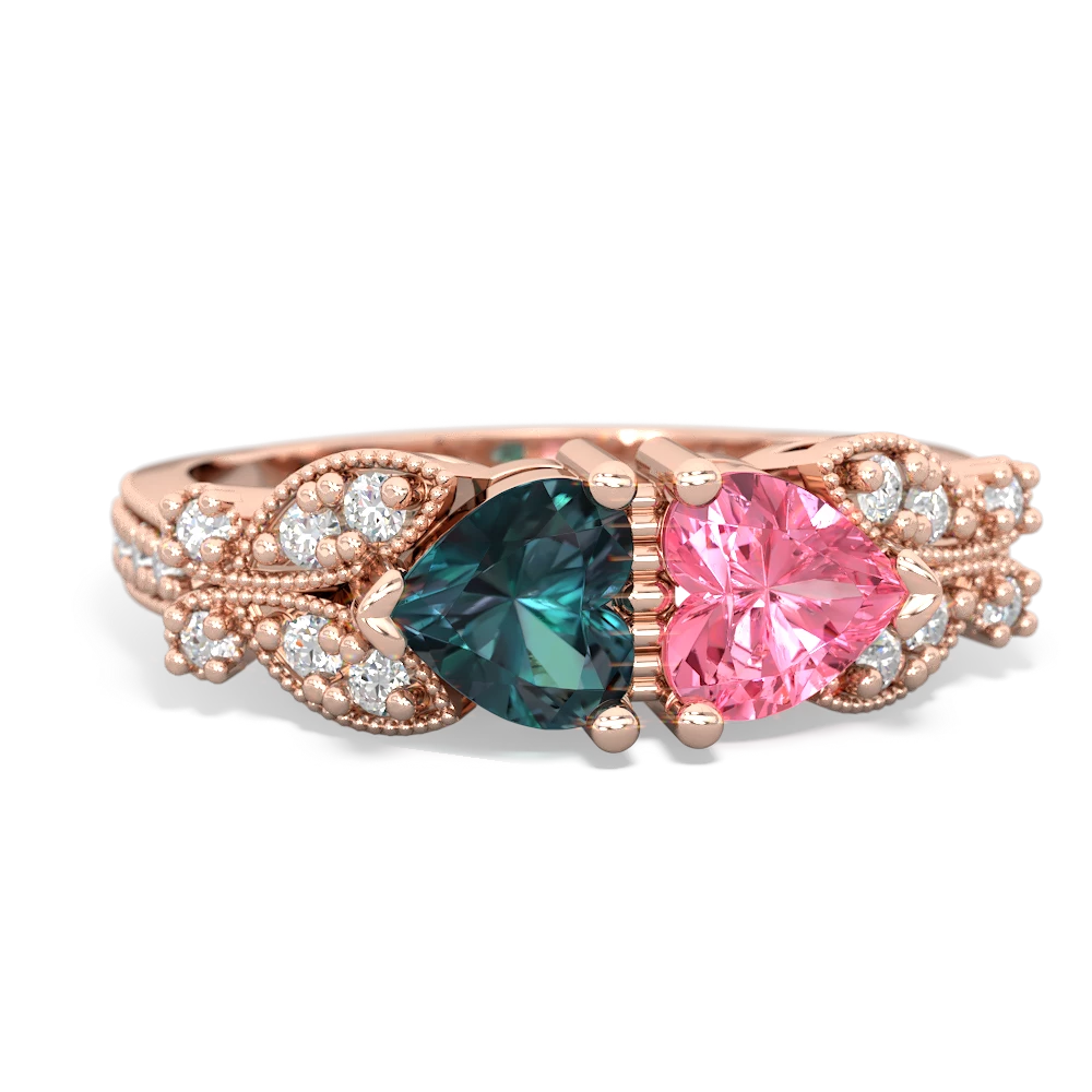 Alexandrite Diamond Butterflies 14K Rose Gold ring R5601