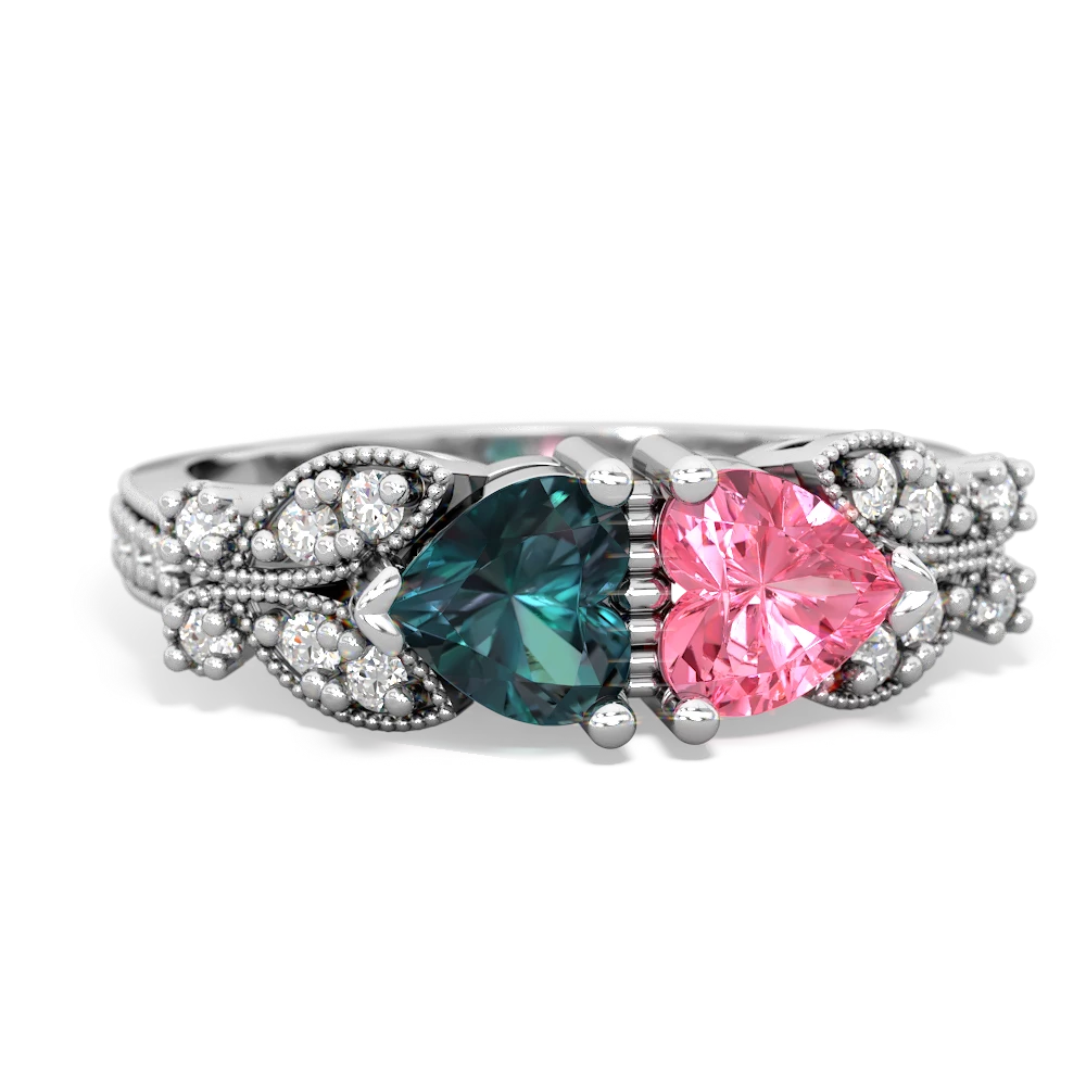 Alexandrite Diamond Butterflies 14K White Gold ring R5601