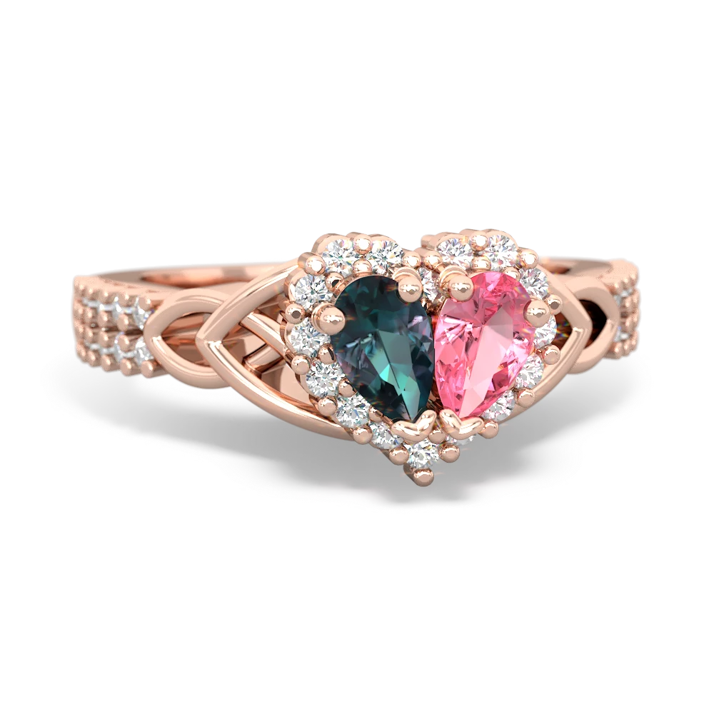 Alexandrite Celtic Knot Two Hearts As One 14K Rose Gold ring R2644HRT