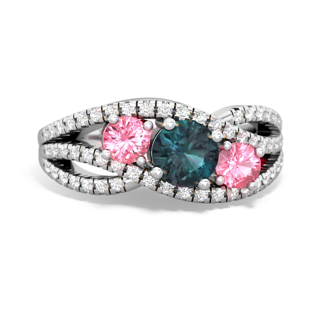 Alexandrite Three Stone Aurora 14K White Gold ring R3080