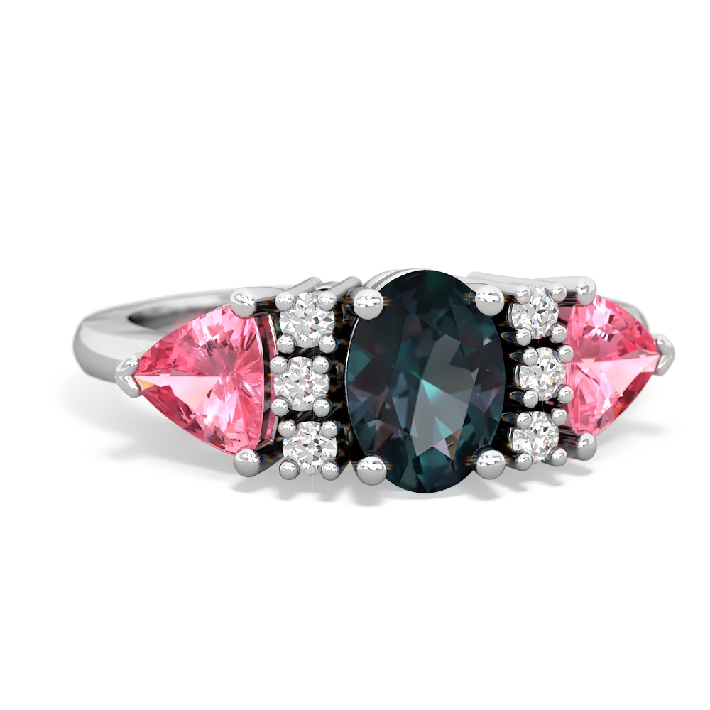 Alexandrite Antique Style Three Stone 14K White Gold ring R2186