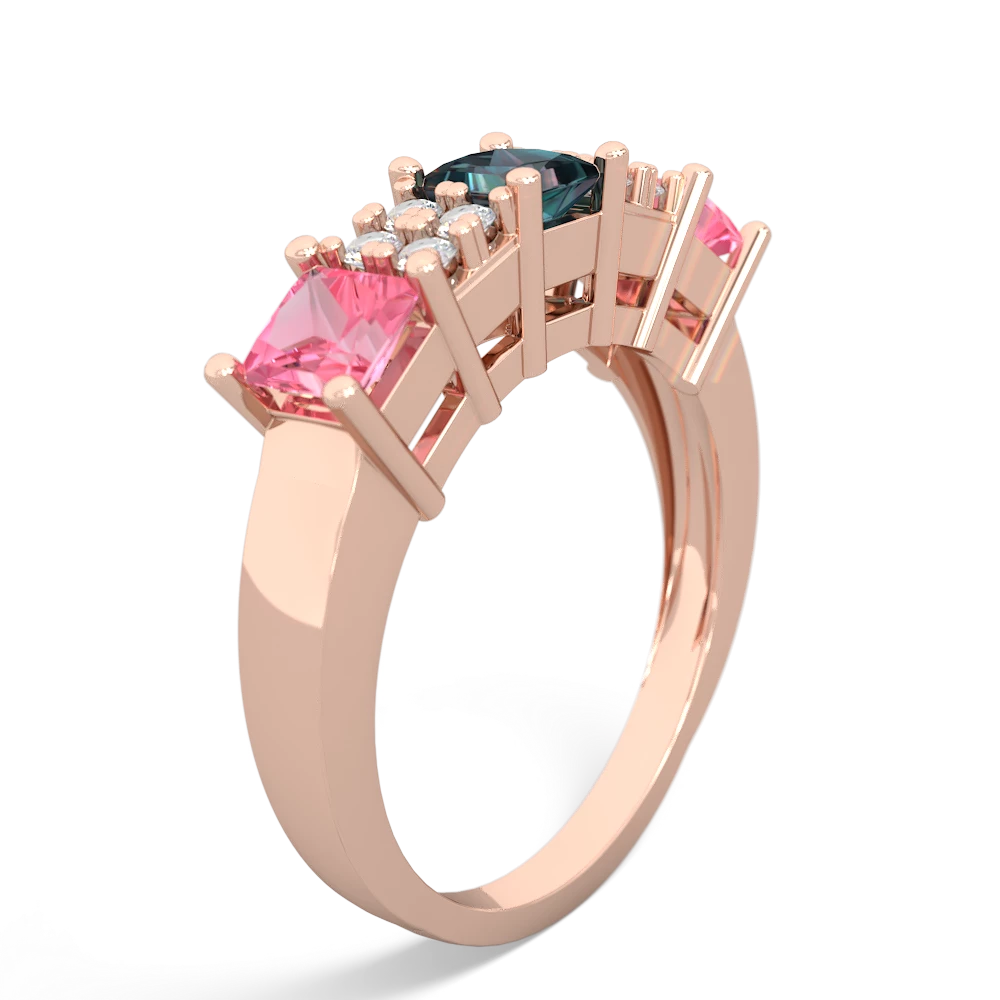 Alexandrite Three Stone Diamond Cluster 14K Rose Gold ring R2592