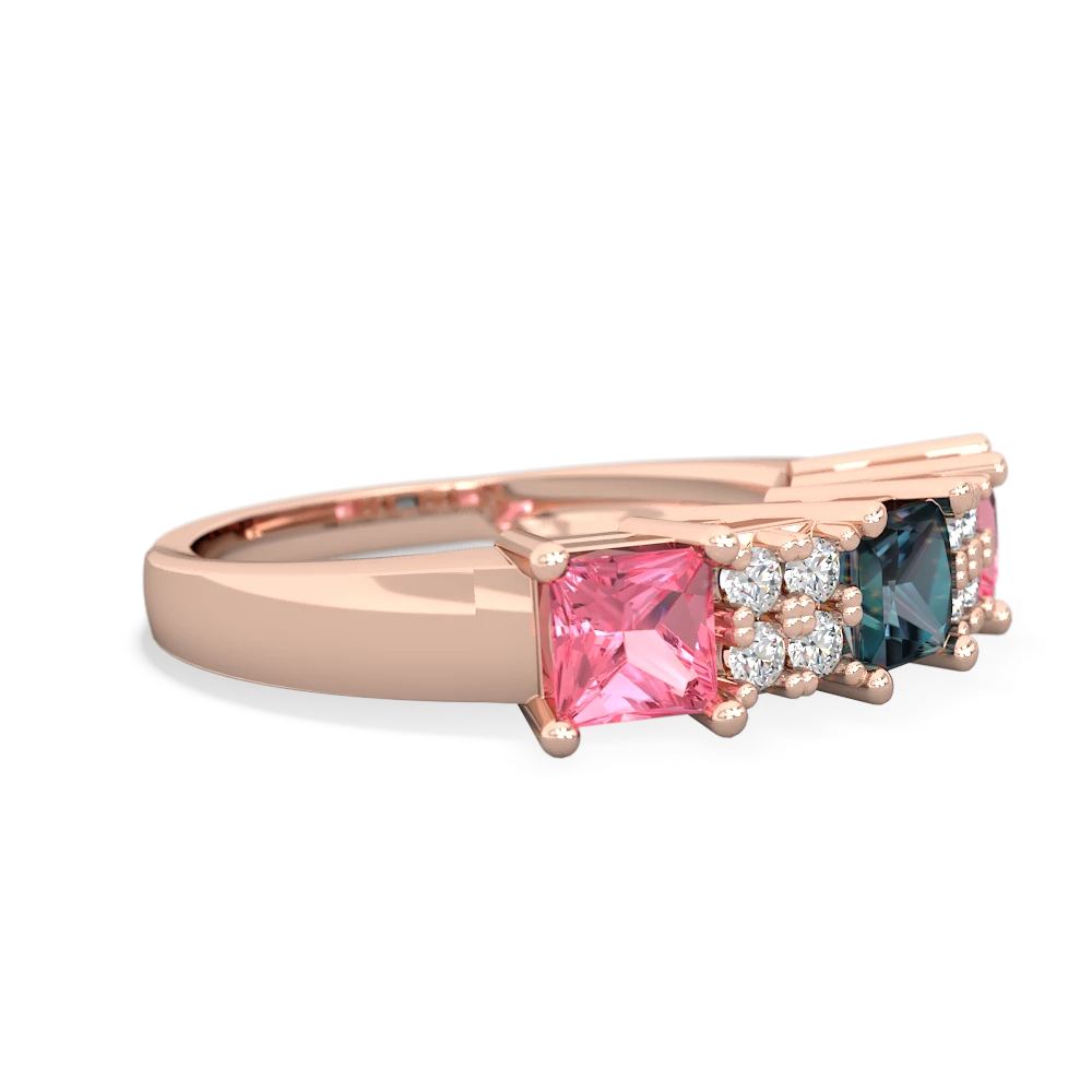 Alexandrite Three Stone Diamond Cluster 14K Rose Gold ring R2592