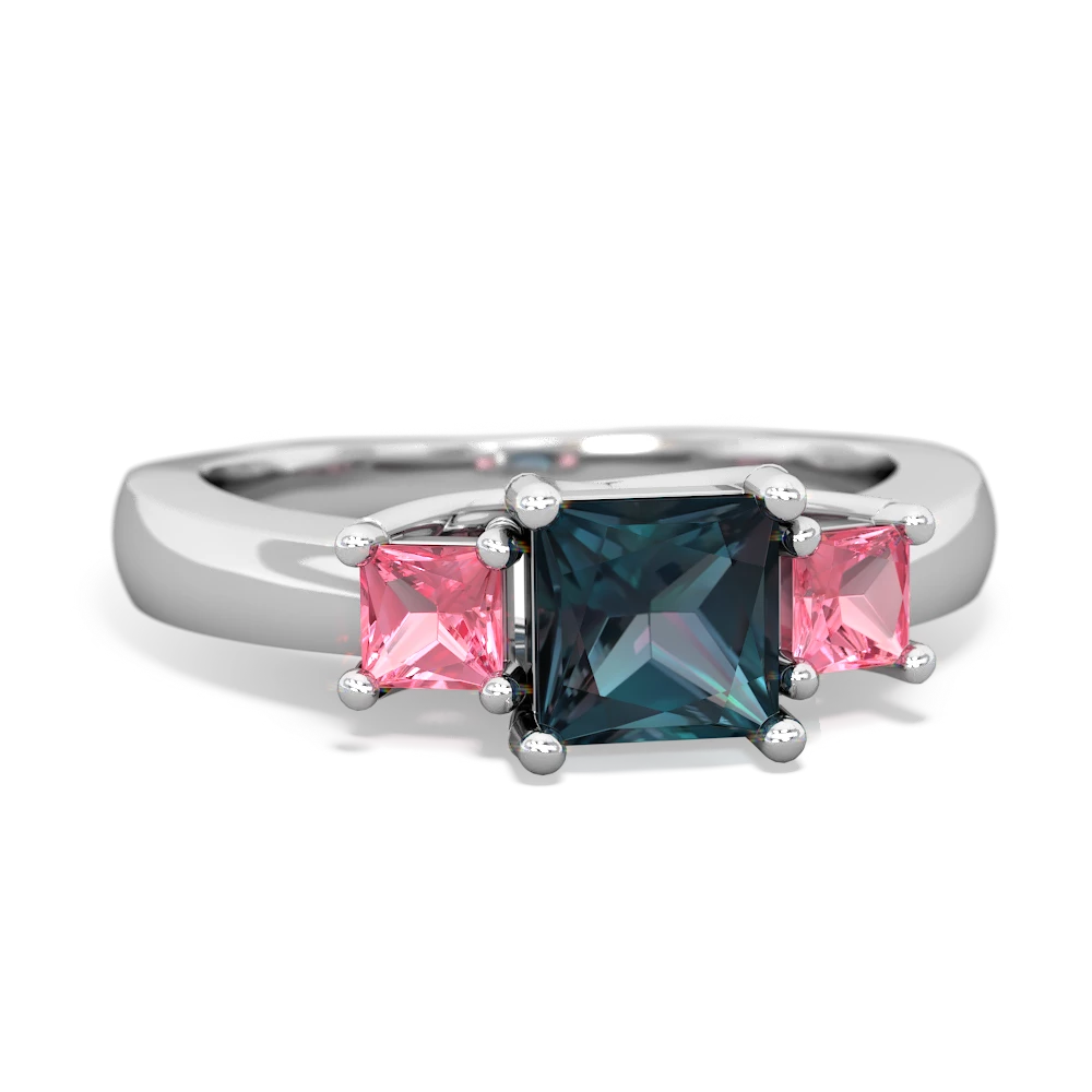 Alexandrite Three Stone Trellis 14K White Gold ring R4015