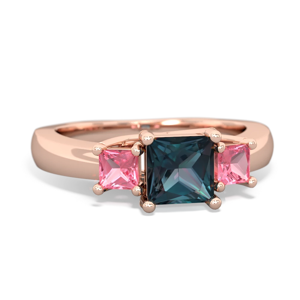 Alexandrite Three Stone Trellis 14K Rose Gold ring R4015