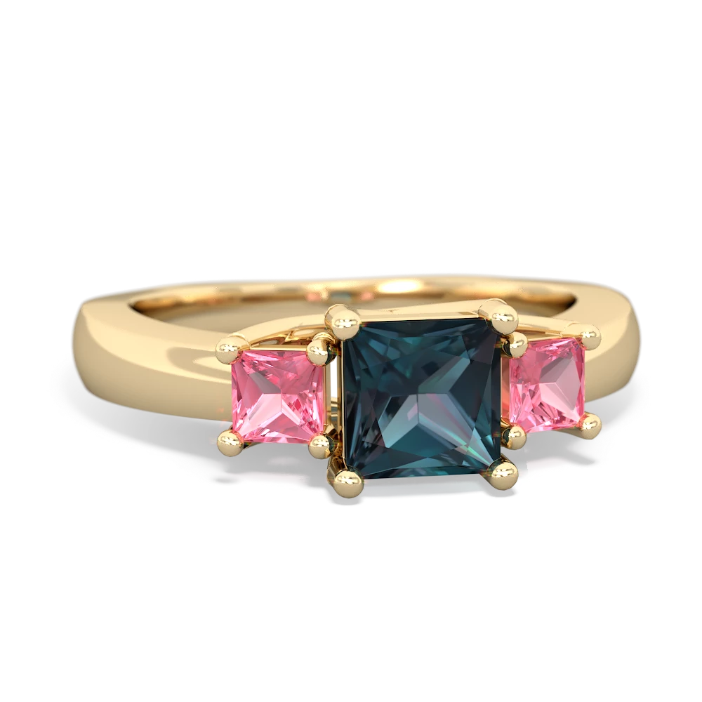 Alexandrite Three Stone Trellis 14K Yellow Gold ring R4015