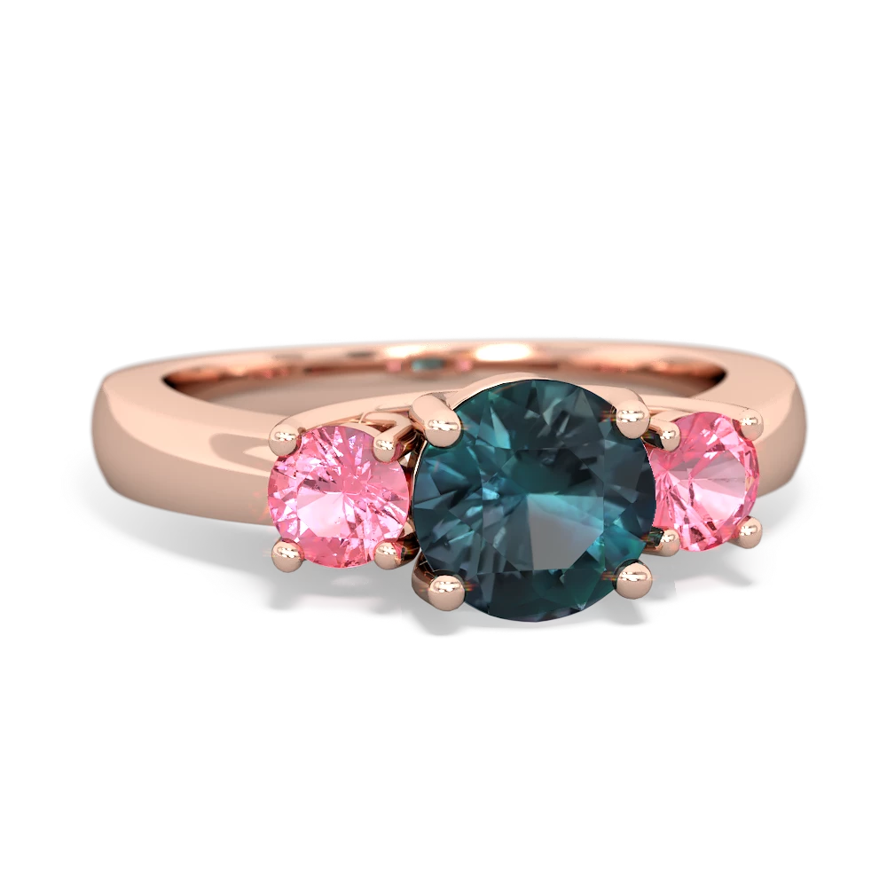 Alexandrite Three Stone Round Trellis 14K Rose Gold ring R4018