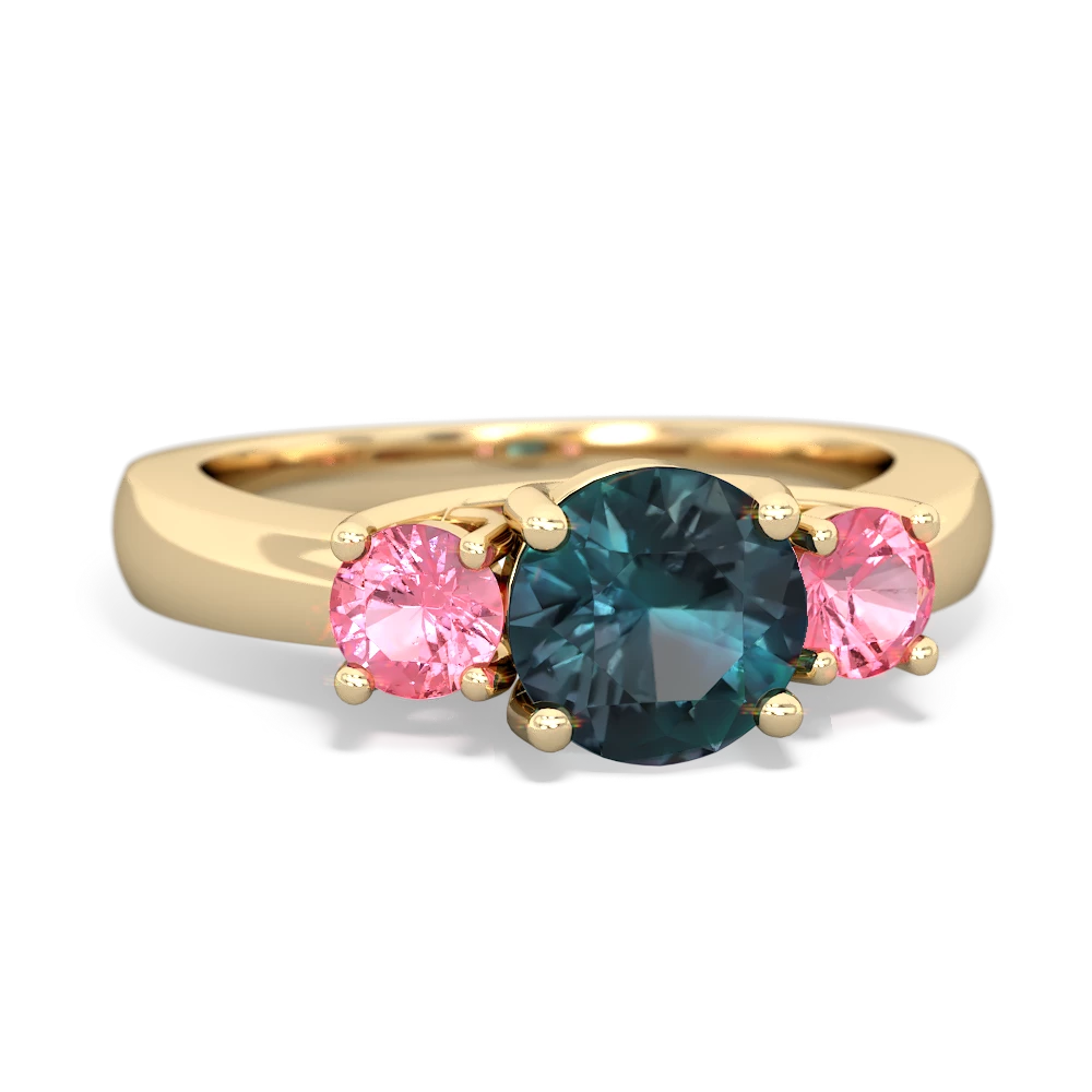 Alexandrite Three Stone Round Trellis 14K Yellow Gold ring R4018