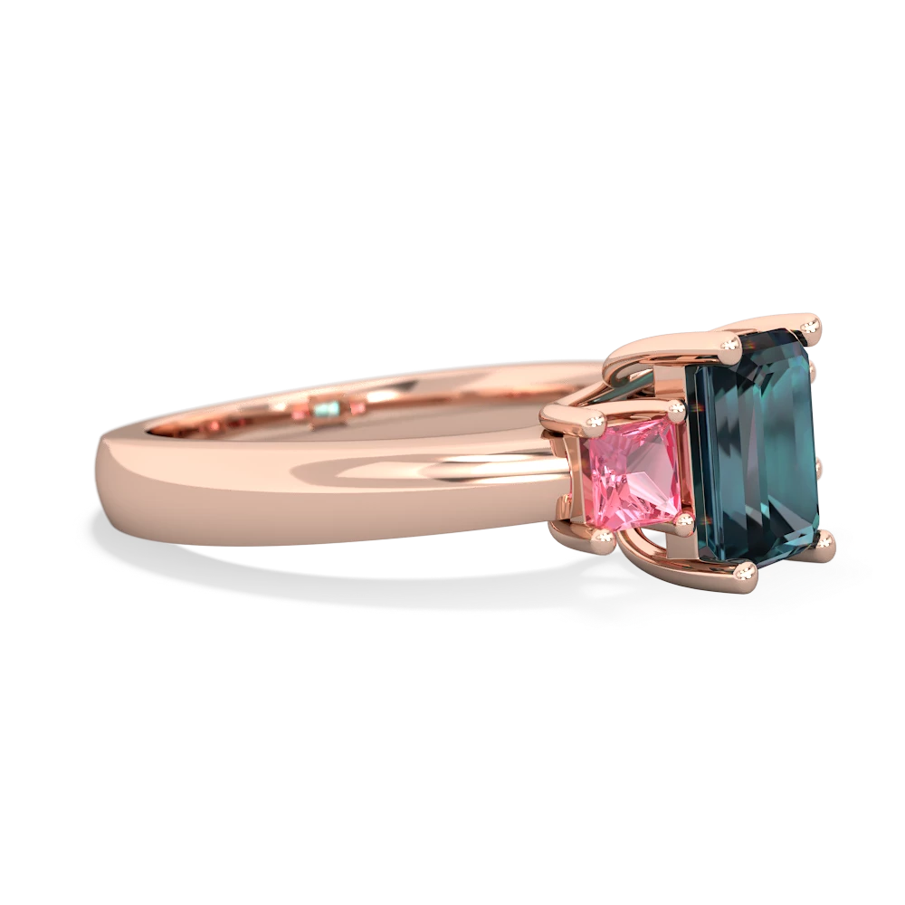 Alexandrite Three Stone Emerald-Cut Trellis 14K Rose Gold ring R4021