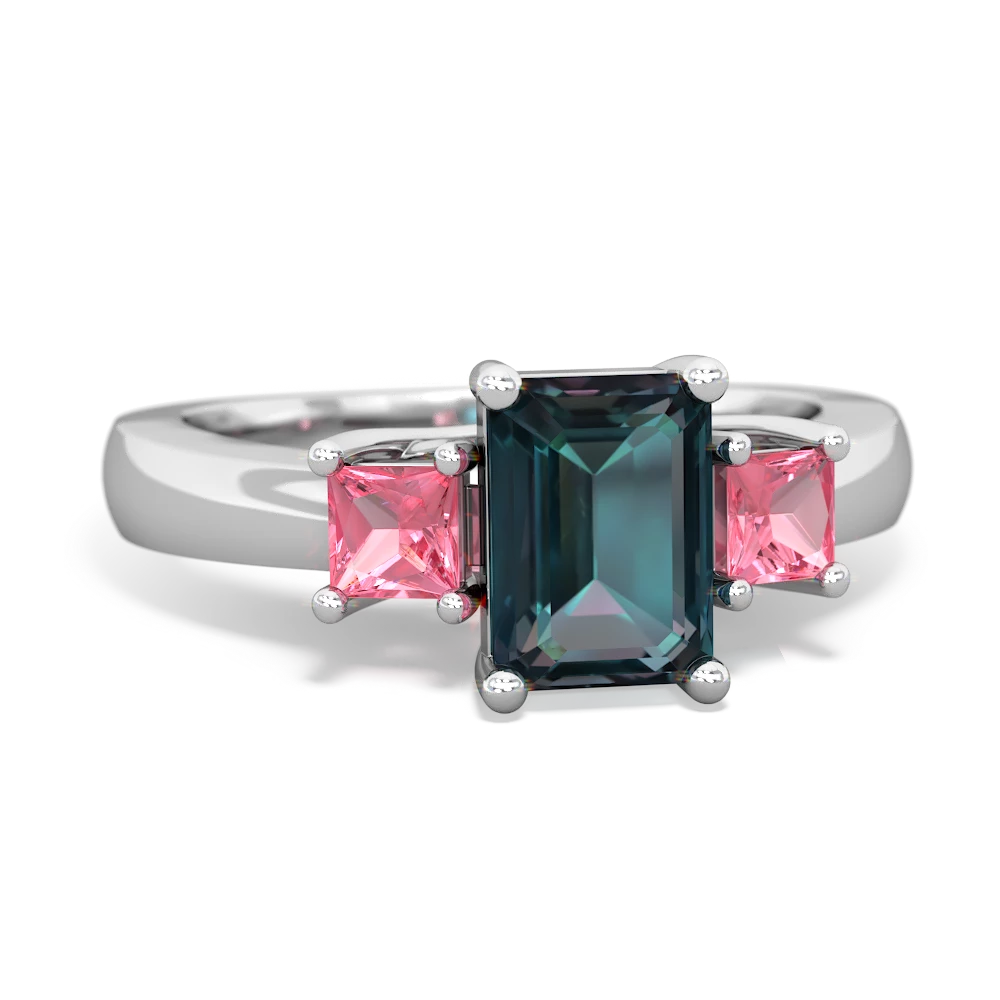 Alexandrite Three Stone Emerald-Cut Trellis 14K White Gold ring R4021