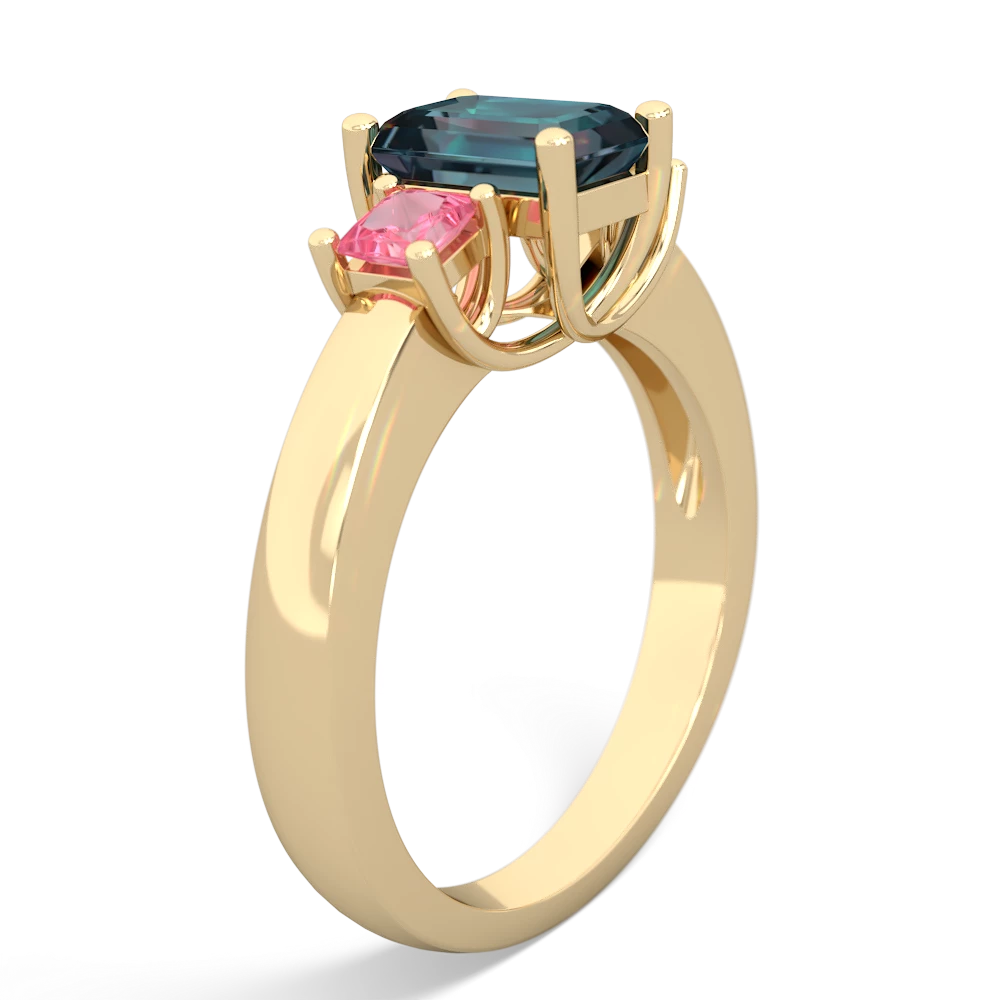 Alexandrite Three Stone Emerald-Cut Trellis 14K Yellow Gold ring R4021