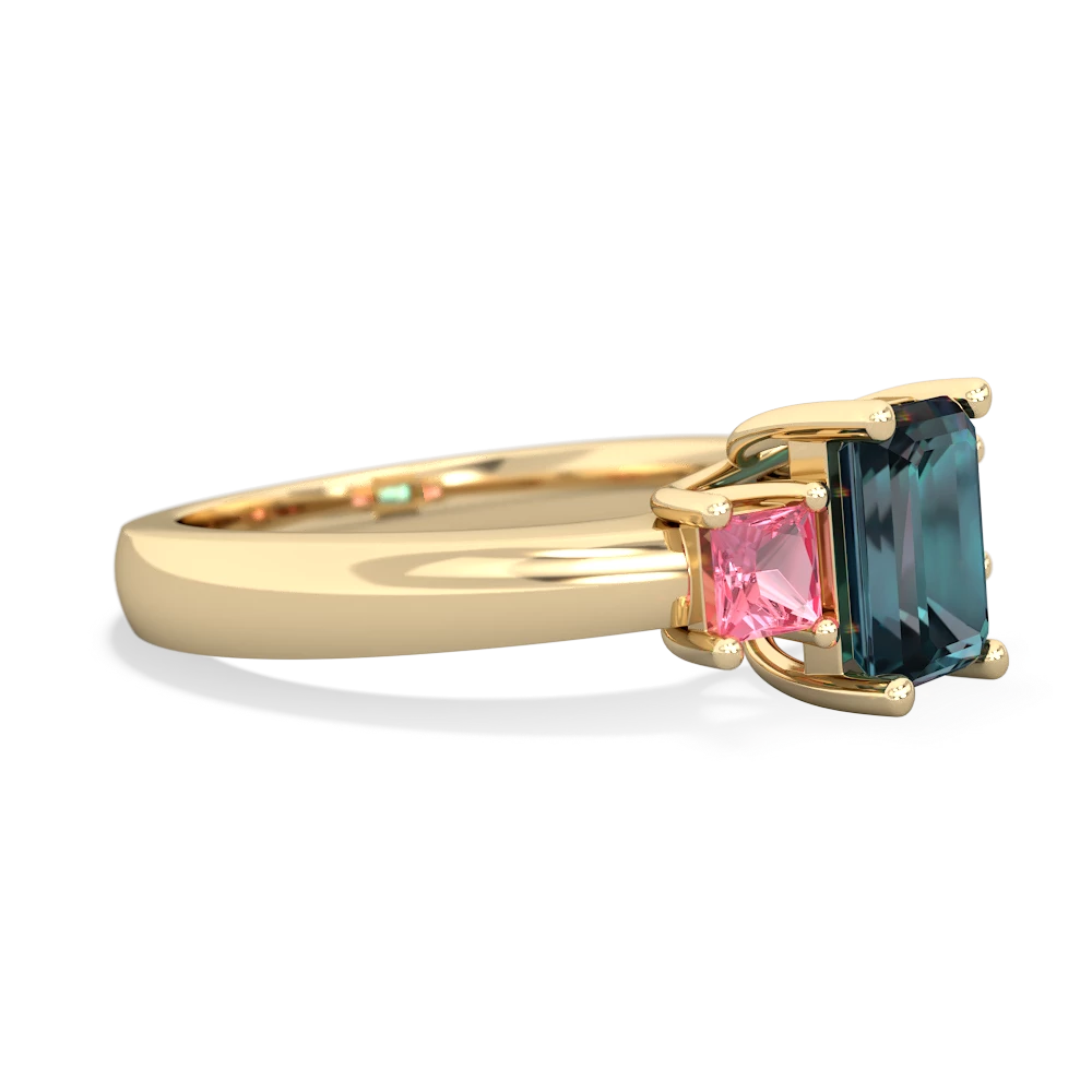 Alexandrite Three Stone Emerald-Cut Trellis 14K Yellow Gold ring R4021