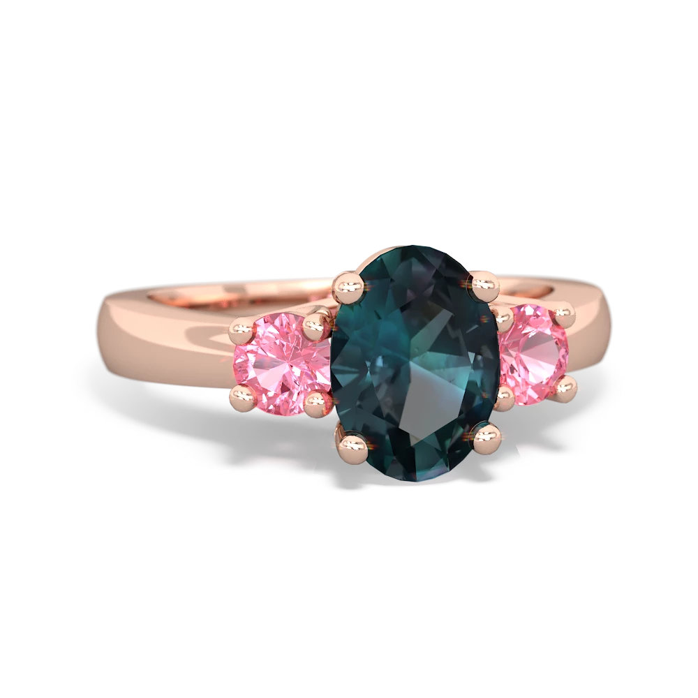 Alexandrite Three Stone Oval Trellis 14K Rose Gold ring R4024