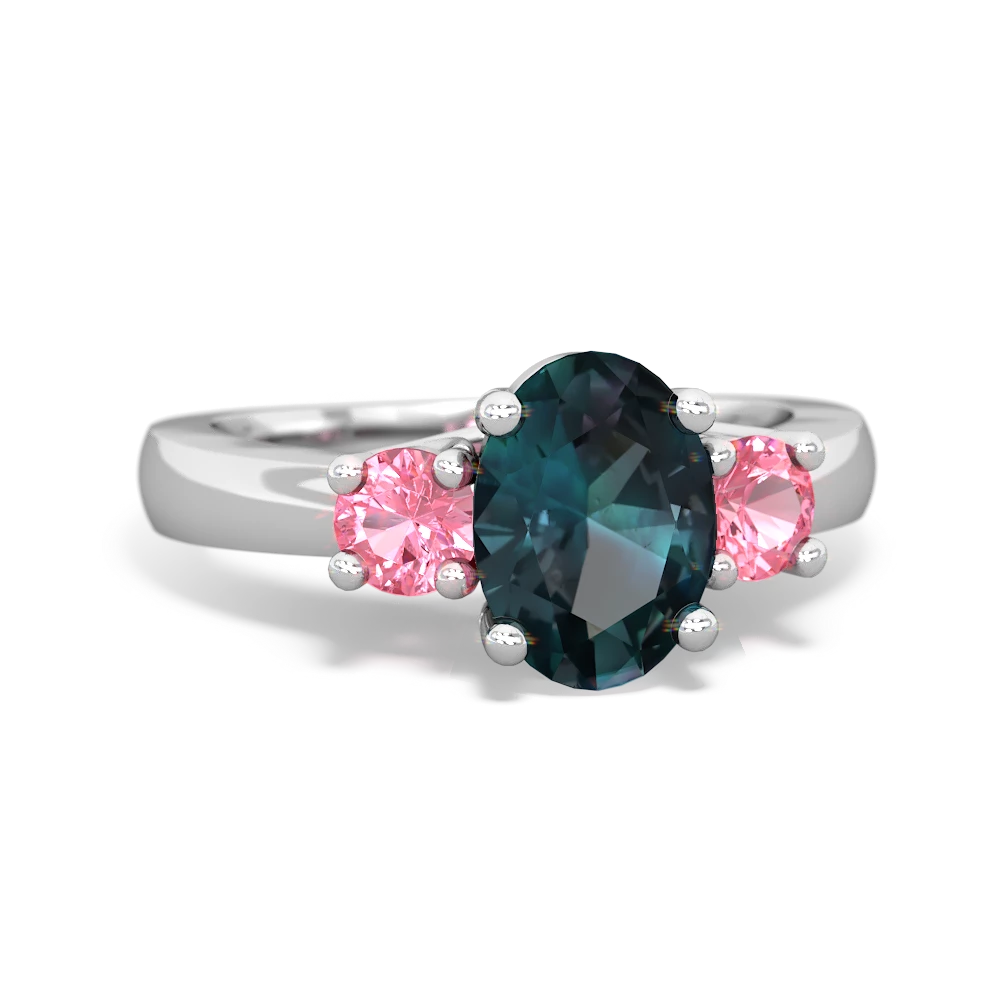 Alexandrite Three Stone Oval Trellis 14K White Gold ring R4024