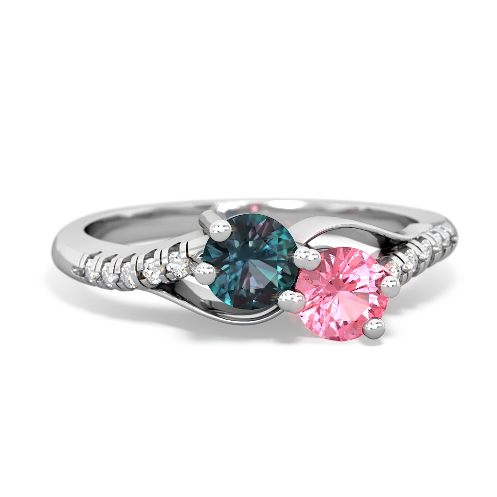 Alexandrite Infinity Pave Two Stone 14K White Gold ring R5285