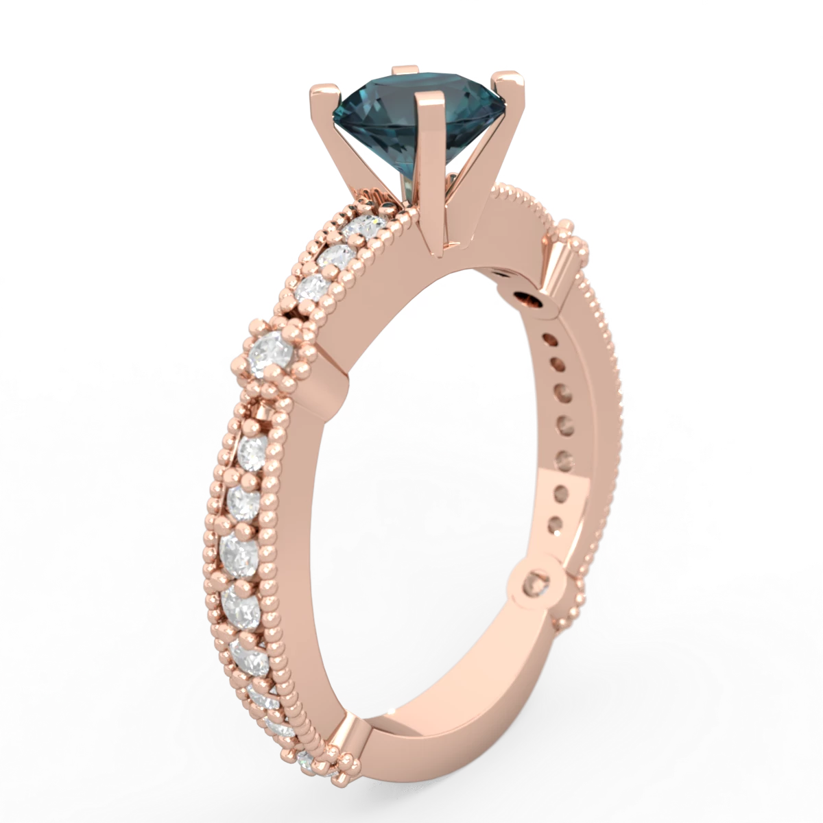 Alexandrite Sparkling Tiara 6Mm Round 14K Rose Gold ring R26296RD