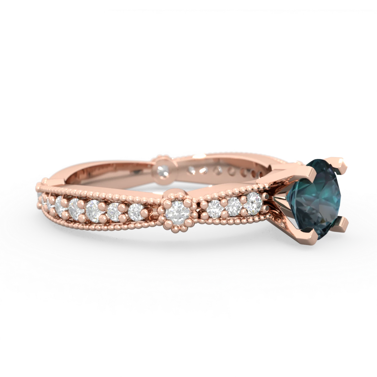 Alexandrite Sparkling Tiara 6Mm Round 14K Rose Gold ring R26296RD