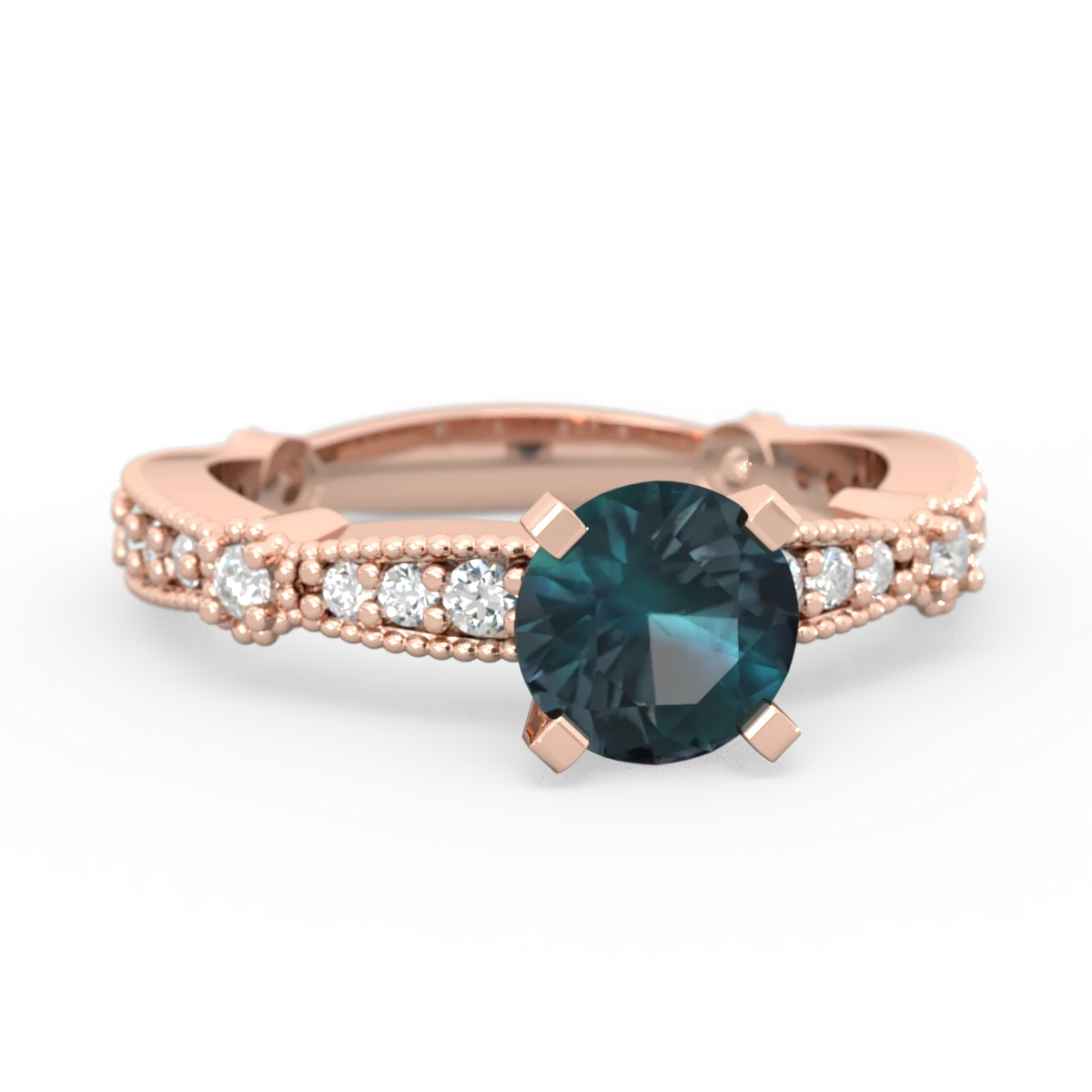 Alexandrite Sparkling Tiara 6Mm Round 14K Rose Gold ring R26296RD
