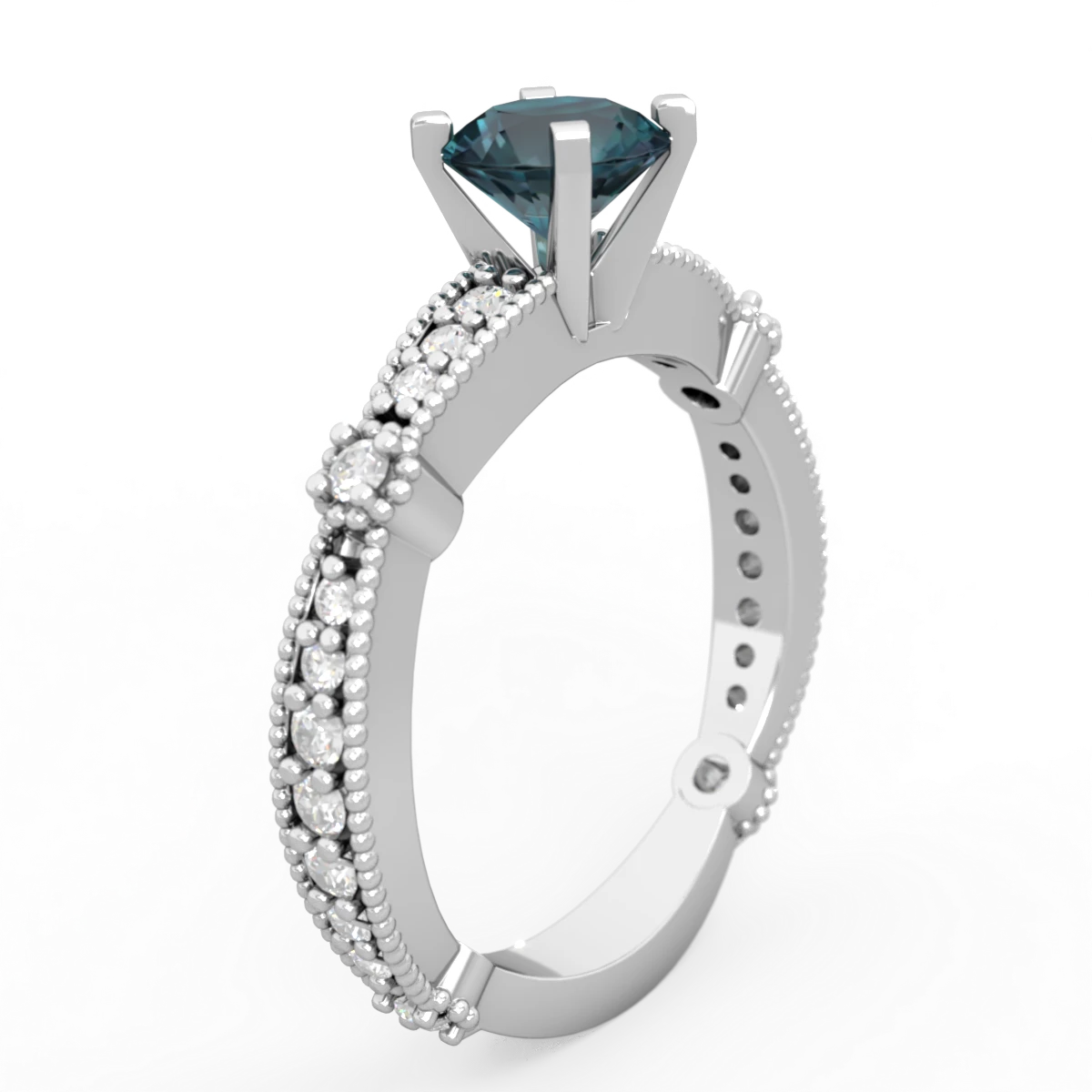 Alexandrite Sparkling Tiara 6Mm Round 14K White Gold ring R26296RD