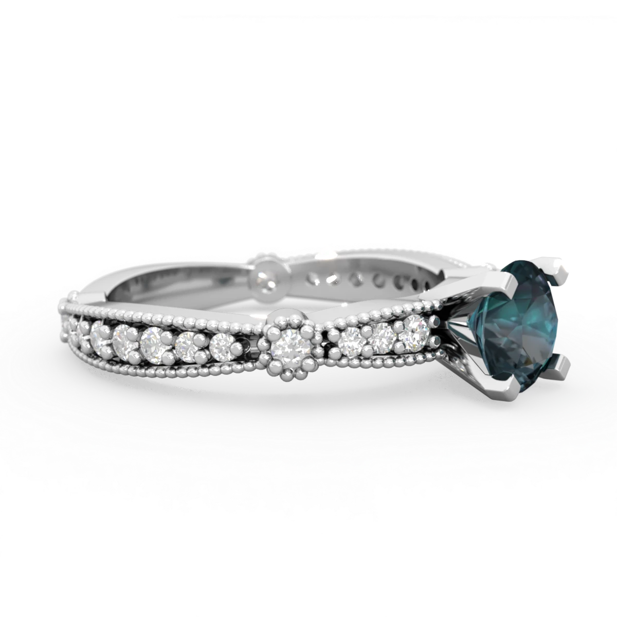 Alexandrite Sparkling Tiara 6Mm Round 14K White Gold ring R26296RD