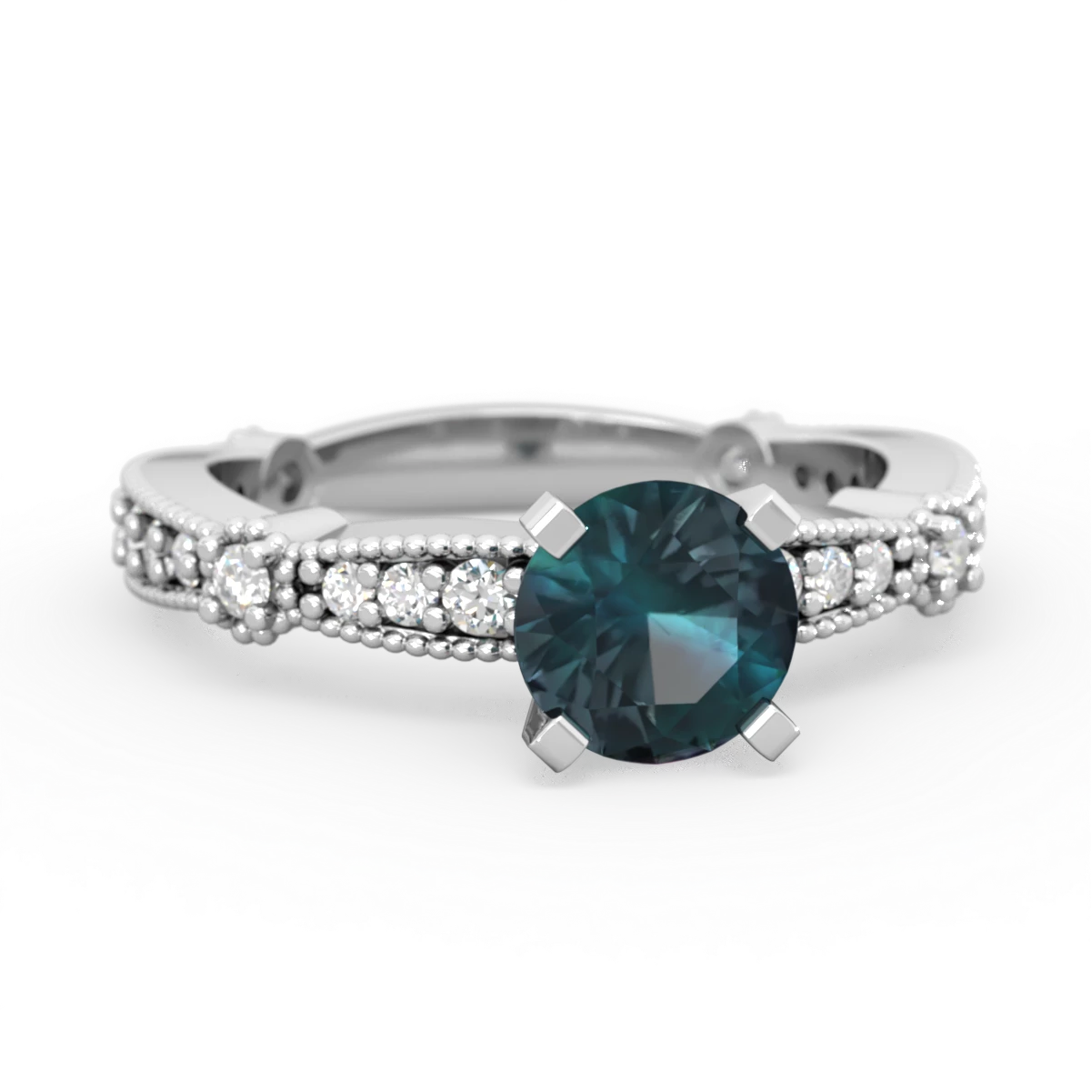 Alexandrite Sparkling Tiara 6Mm Round 14K White Gold ring R26296RD