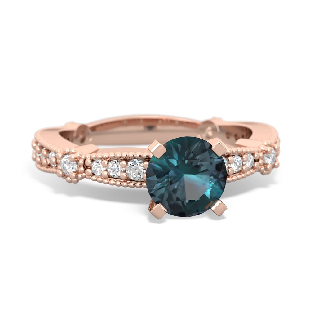 Alexandrite Sparkling Tiara 6Mm Round 14K Rose Gold ring R26296RD