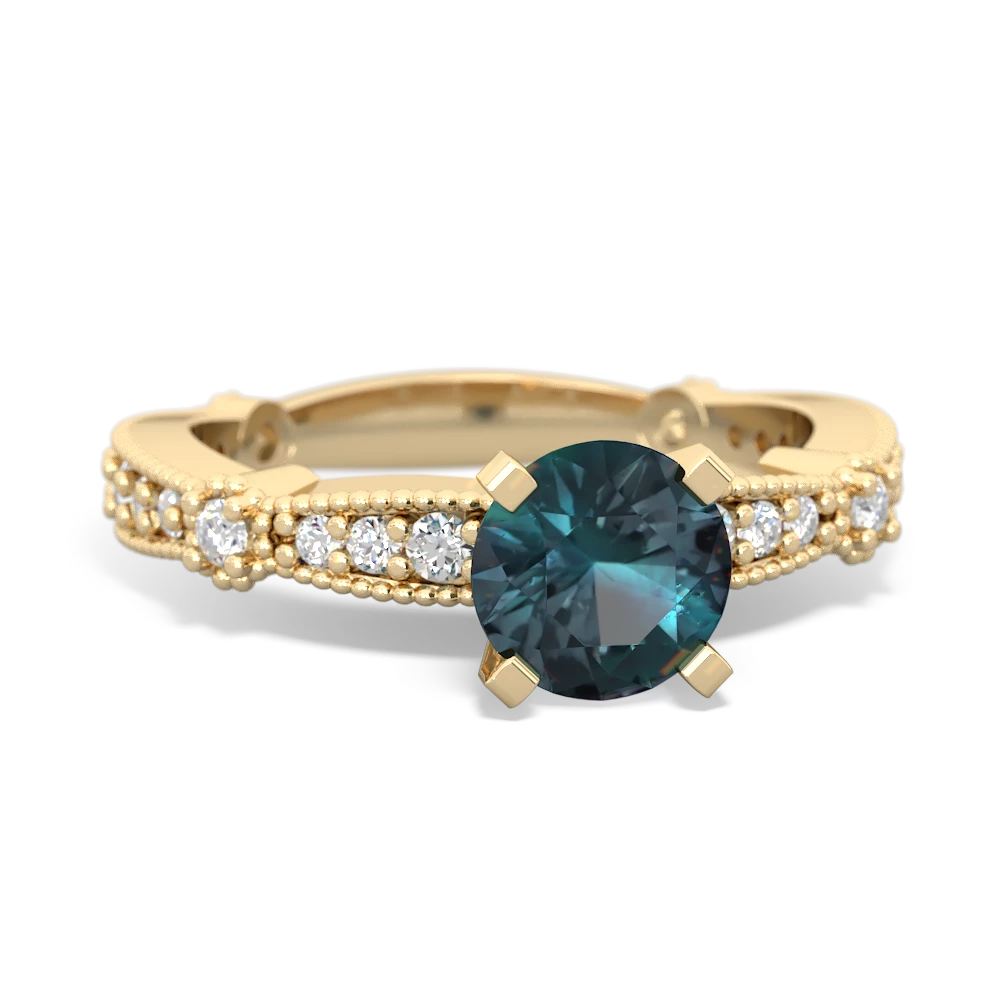 Alexandrite Sparkling Tiara 6Mm Round 14K Yellow Gold ring R26296RD