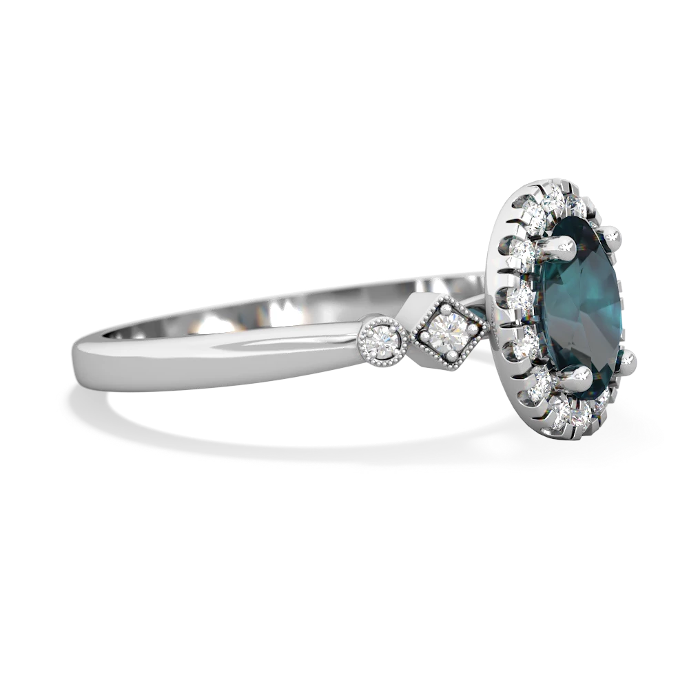 Alexandrite Antique-Style Halo 14K White Gold ring R5720