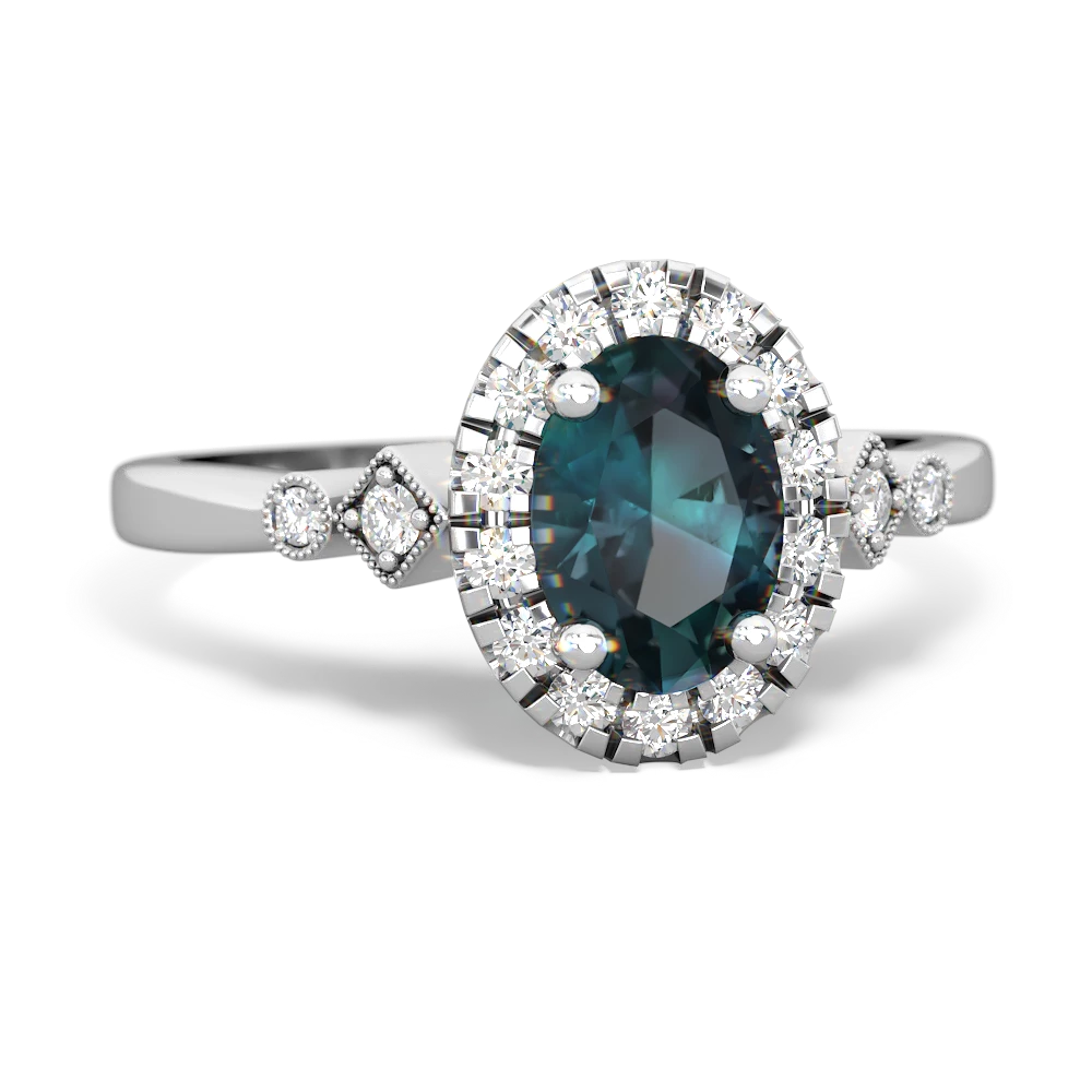 Milgrain Round Alexandrite Engagement Ring Set And Moissanite Satckable Ring