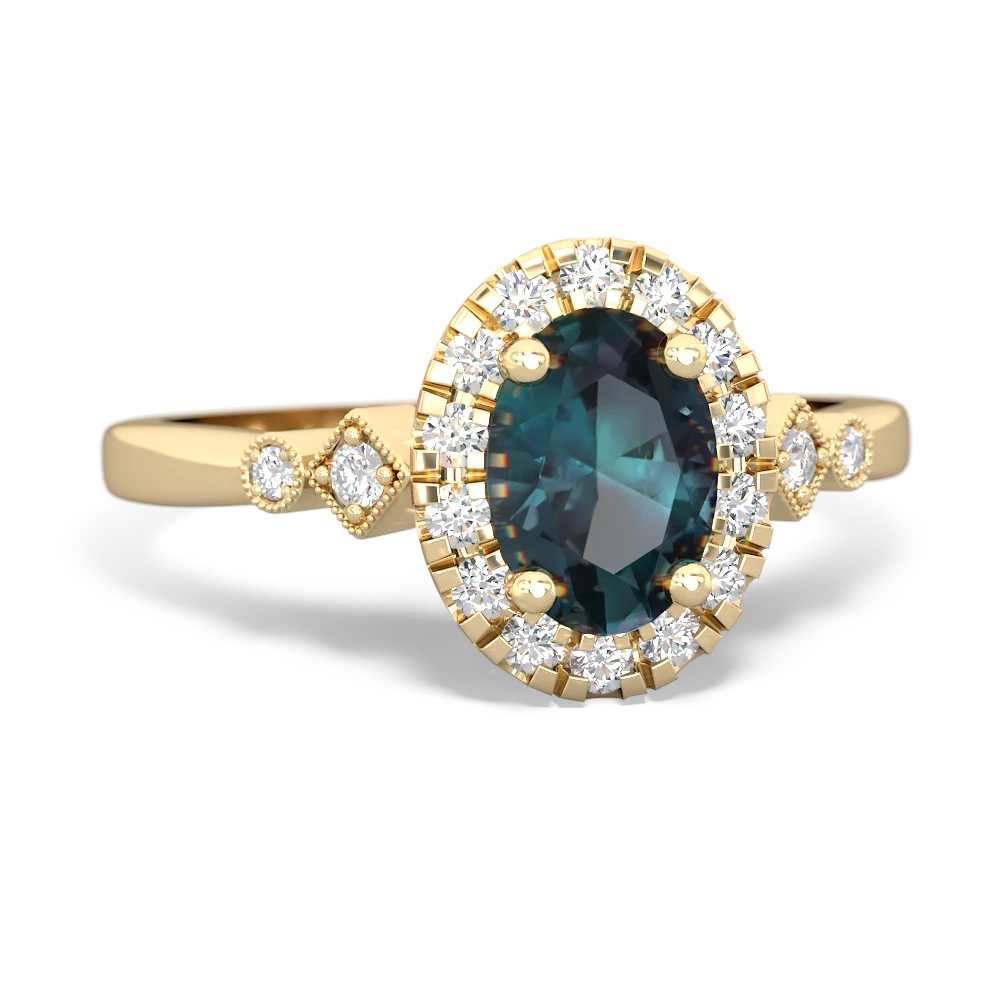 Alexandrite Antique-Style Halo 14K Yellow Gold ring R5720