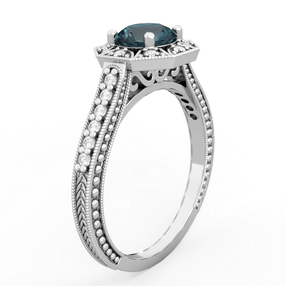 Alexandrite Art-Deco Starburst 14K White Gold ring R5520