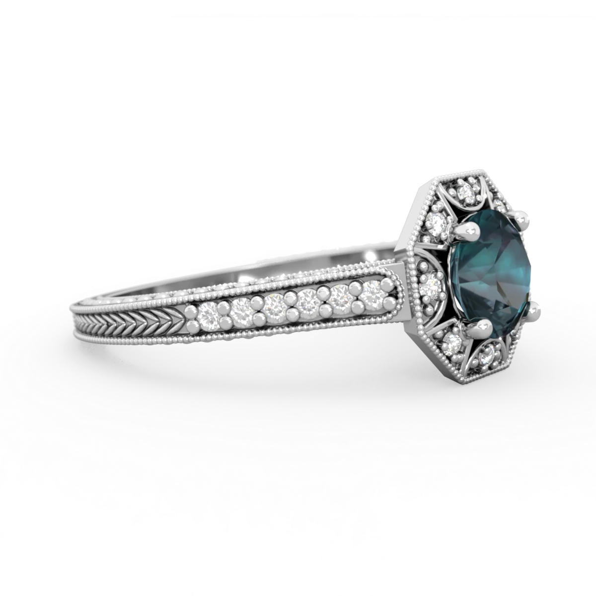 Alexandrite Art-Deco Starburst 14K White Gold ring R5520