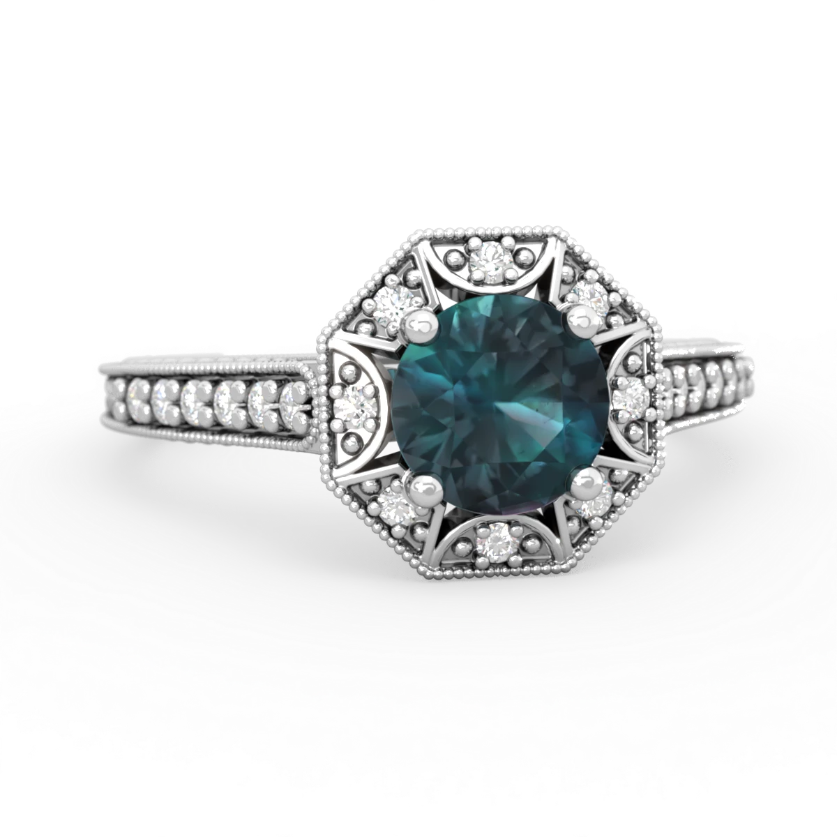 Alexandrite Art-Deco Starburst 14K White Gold ring R5520