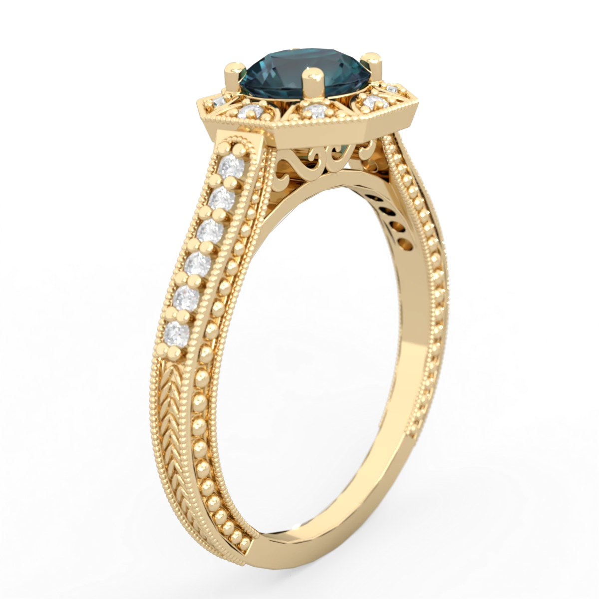 Alexandrite Art-Deco Starburst 14K Yellow Gold ring R5520