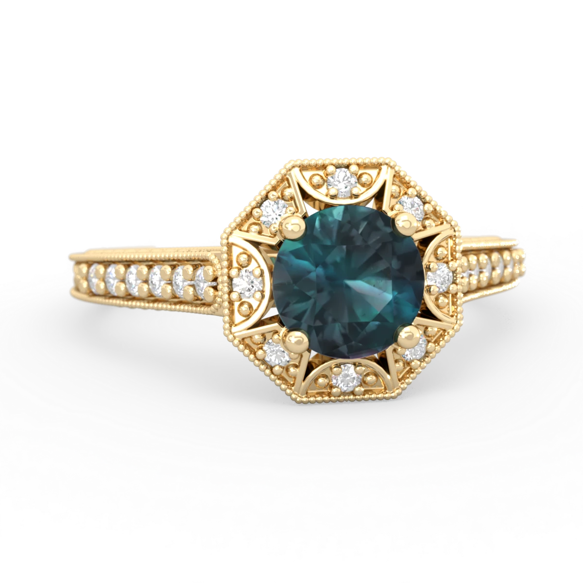 Alexandrite Art-Deco Starburst 14K Yellow Gold ring R5520