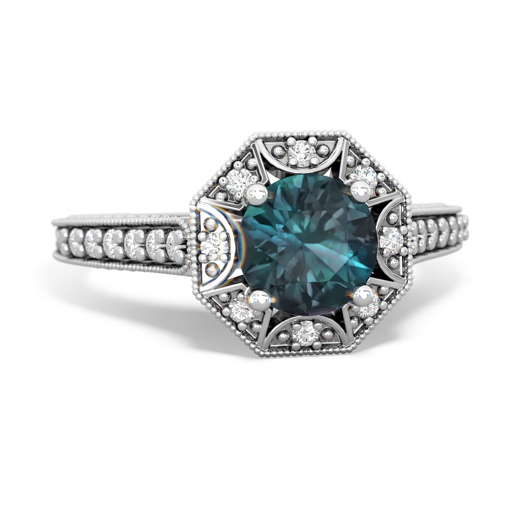 Alexandrite Art-Deco Starburst 14K White Gold ring R5520