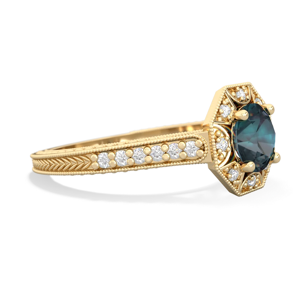 Alexandrite Art-Deco Starburst 14K Yellow Gold ring R5520
