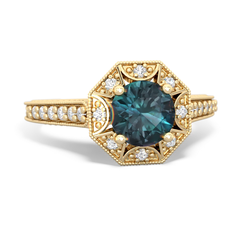 Alexandrite Art-Deco Starburst 14K Yellow Gold ring R5520